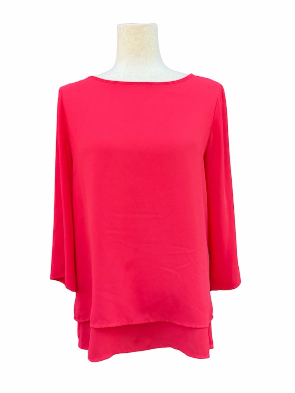 The Limited Chiffon Like Women's Layered Boatneck Top Blouse Pink Red Small
